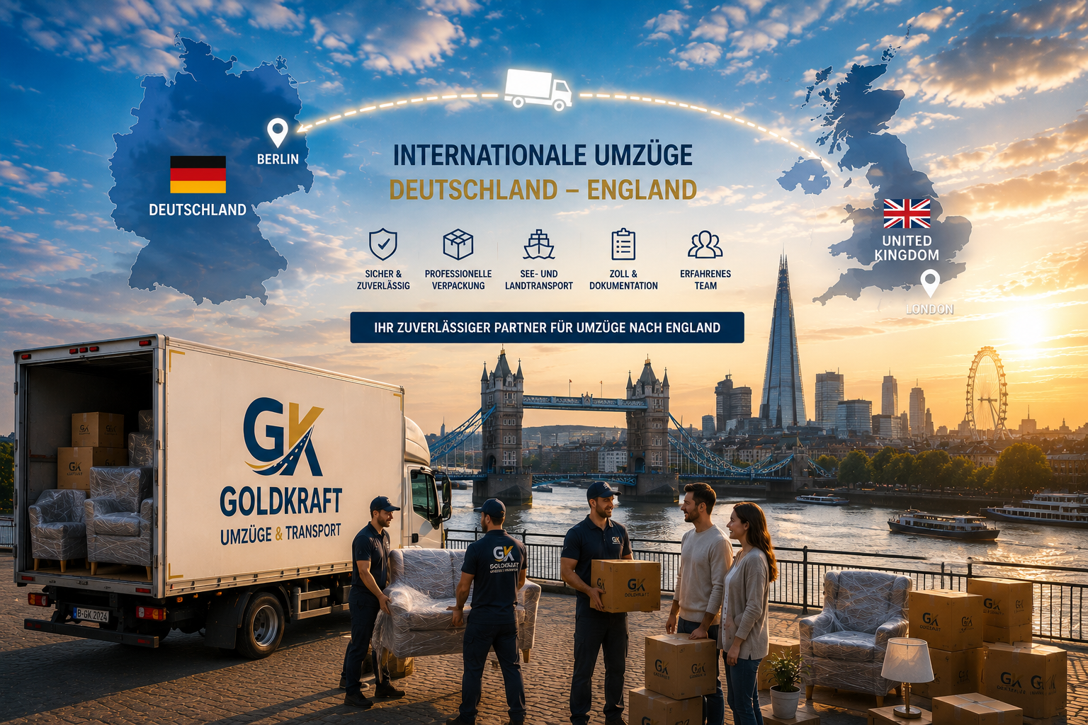 Internationaler Umzug nach England mit Goldkraft Umzüge Transport