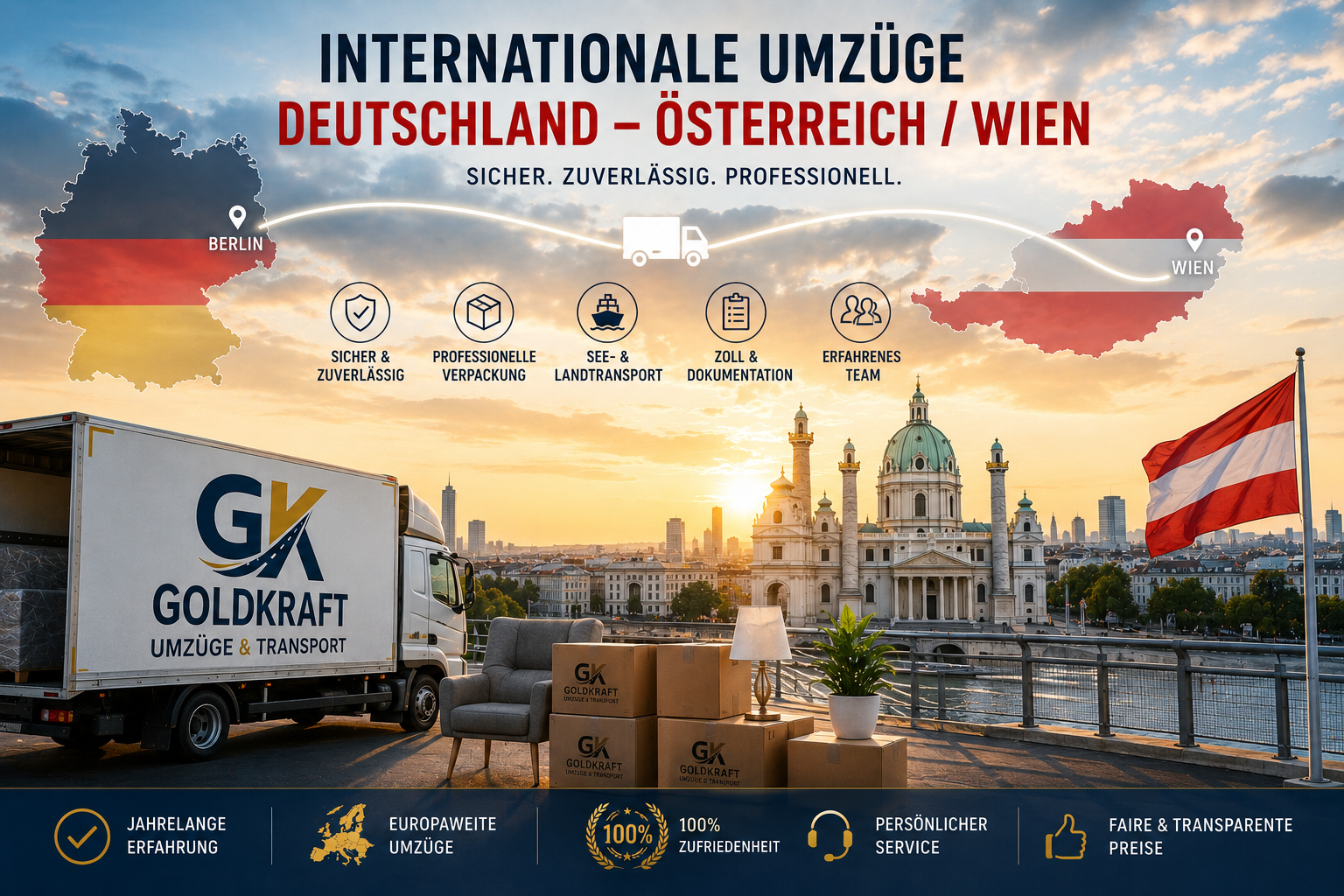 Internationaler Umzug nach Österreich und Wien mit Goldkraft Umzüge Transport