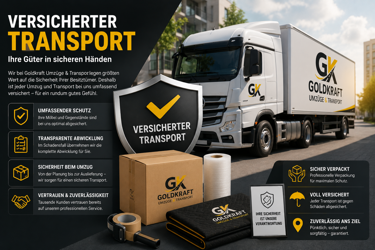 Versicherter Transport mit sicher verpackten Möbeln und professioneller Ladungssicherung