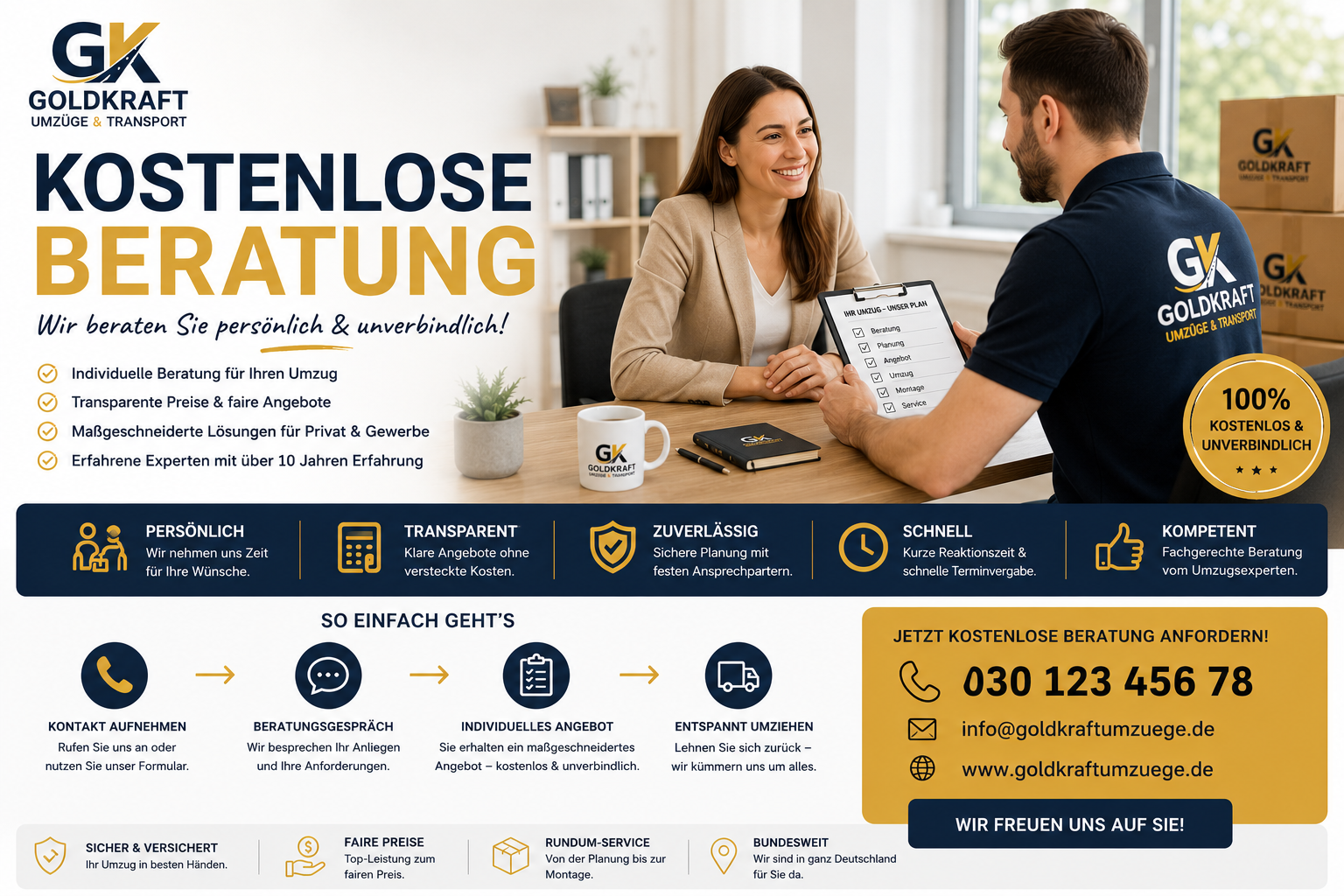 Kostenlose Beratung für Umzug und Transport bei Goldkraft Umzüge